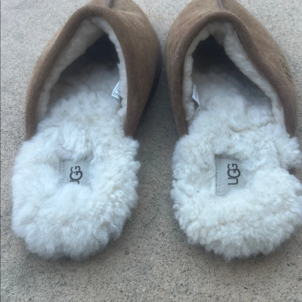 UGG Scuff Men's Chestnut Suede Wool Lined House Slippers Size 12
